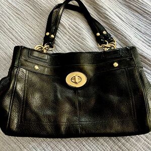 COACH black pebbles leather satchel with silver hardware and lots of pockets